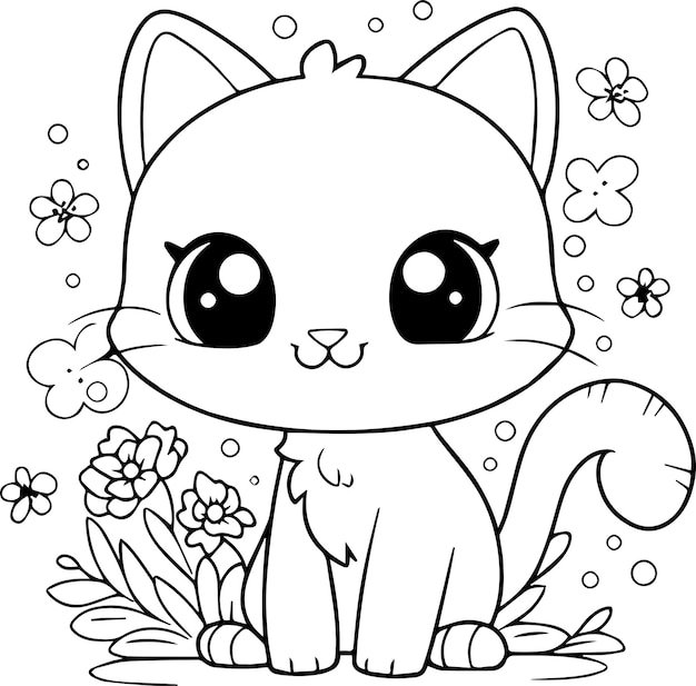 Premium vector cute cat coloring page