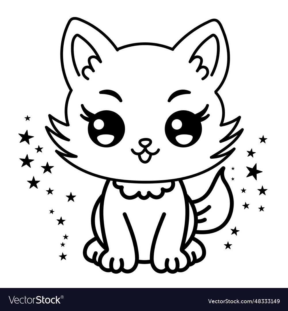 Cute cat coloring page for kids cartoon fluffy vector image