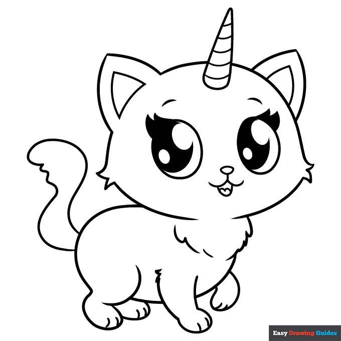 Cute unicorn cat coloring page easy drawing guides