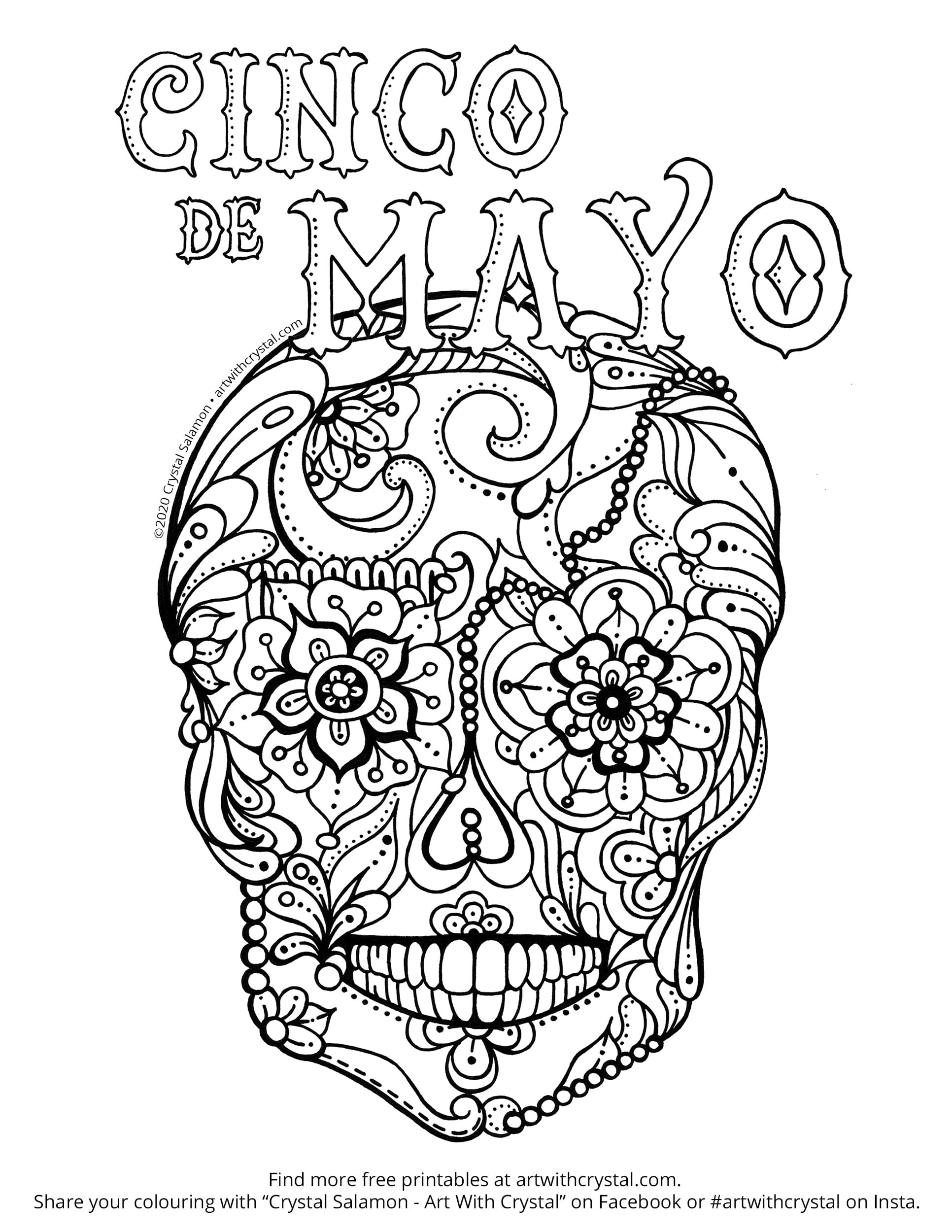 Cinco de mayo free printable colouring page art with crystal