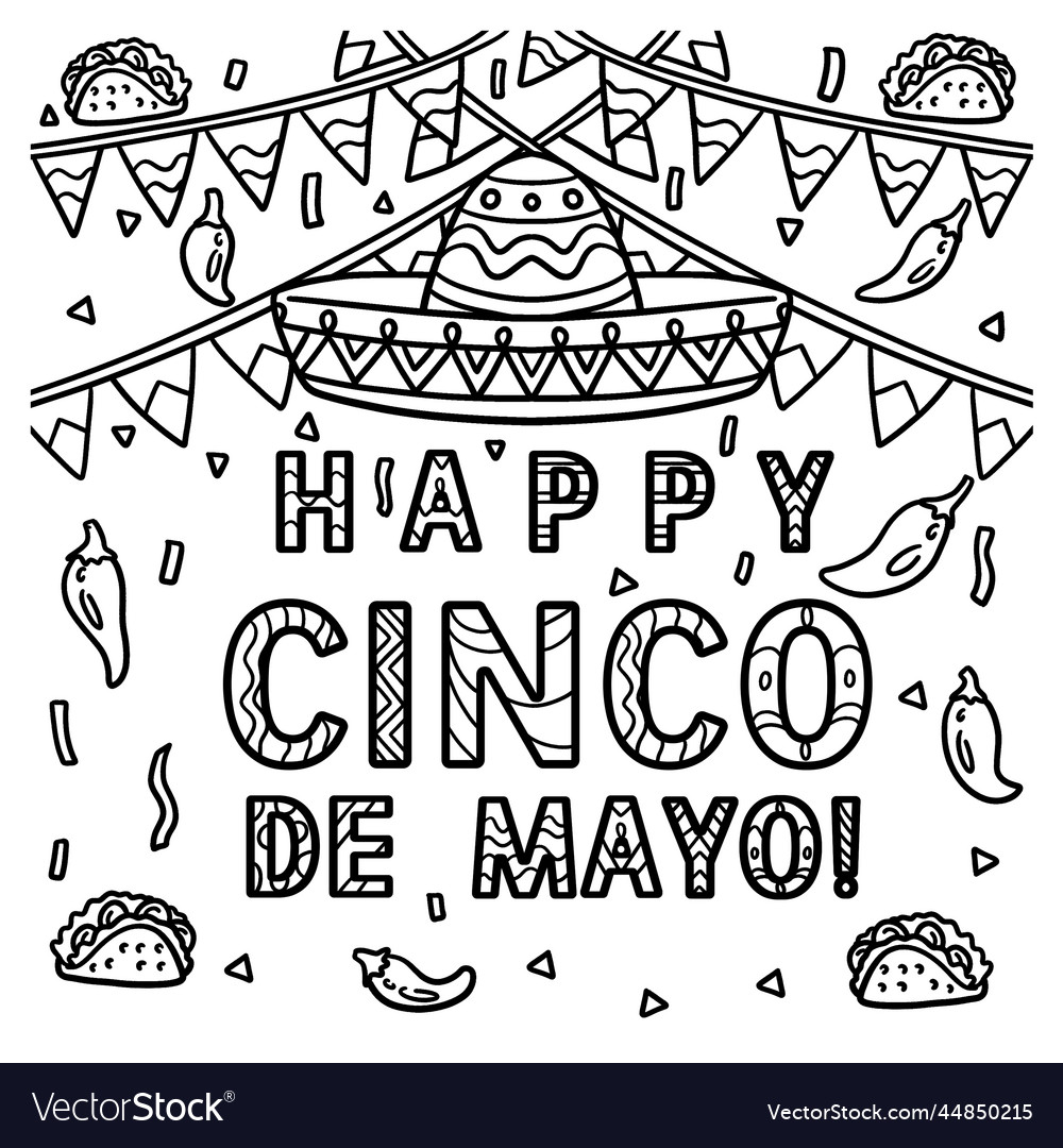 Happy cinco de mayo banner coloring page for kids vector image