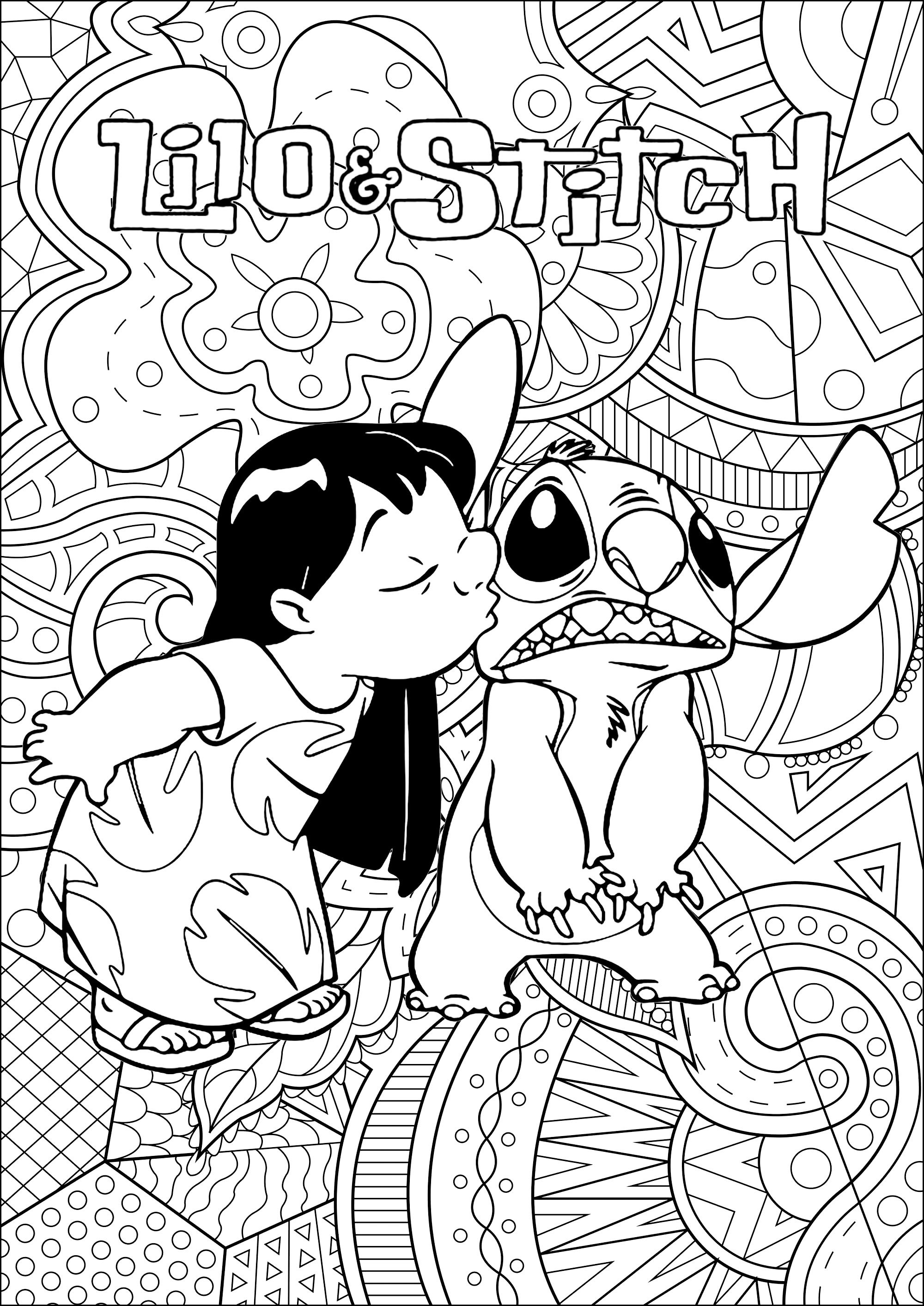 Lilo and stitch disney coloring pages with complex background