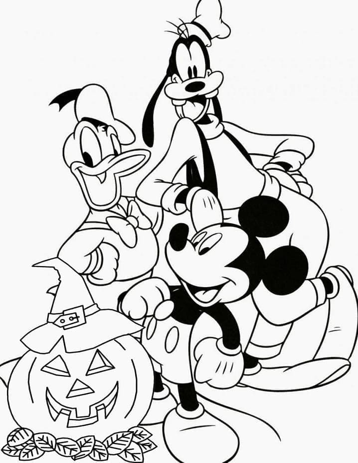 Disney halloween characters coloring page