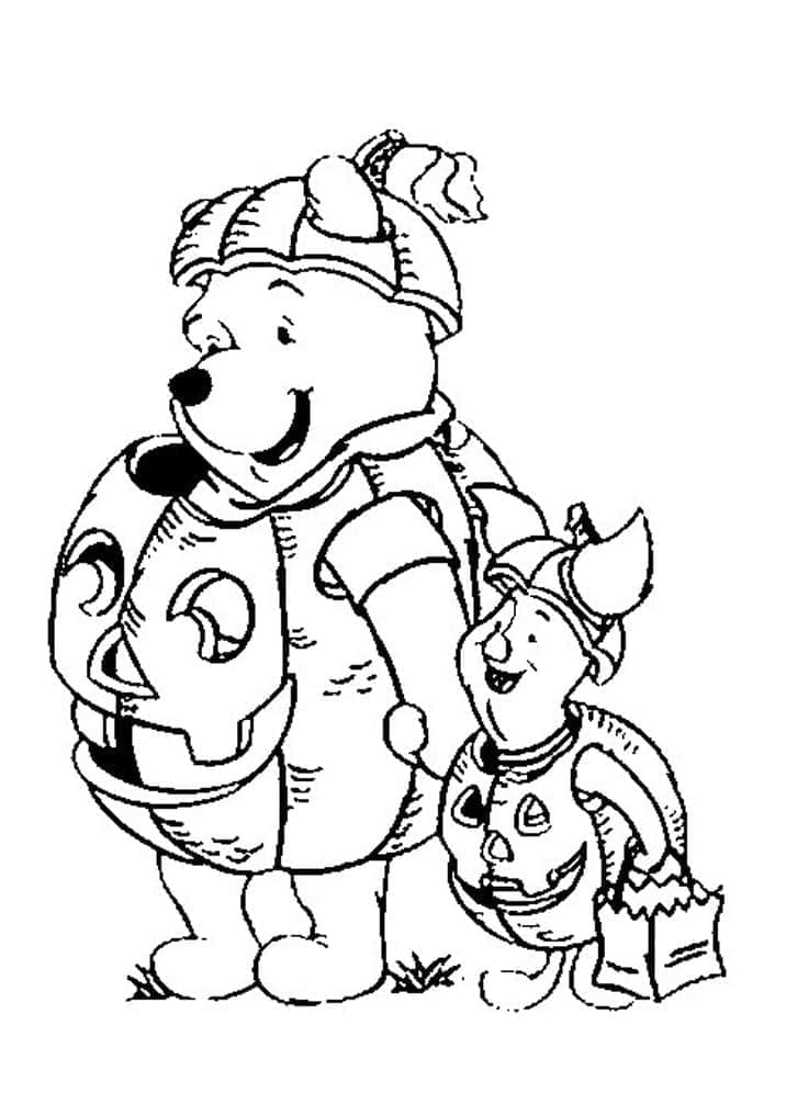 Pooh and piglet disney halloween coloring page