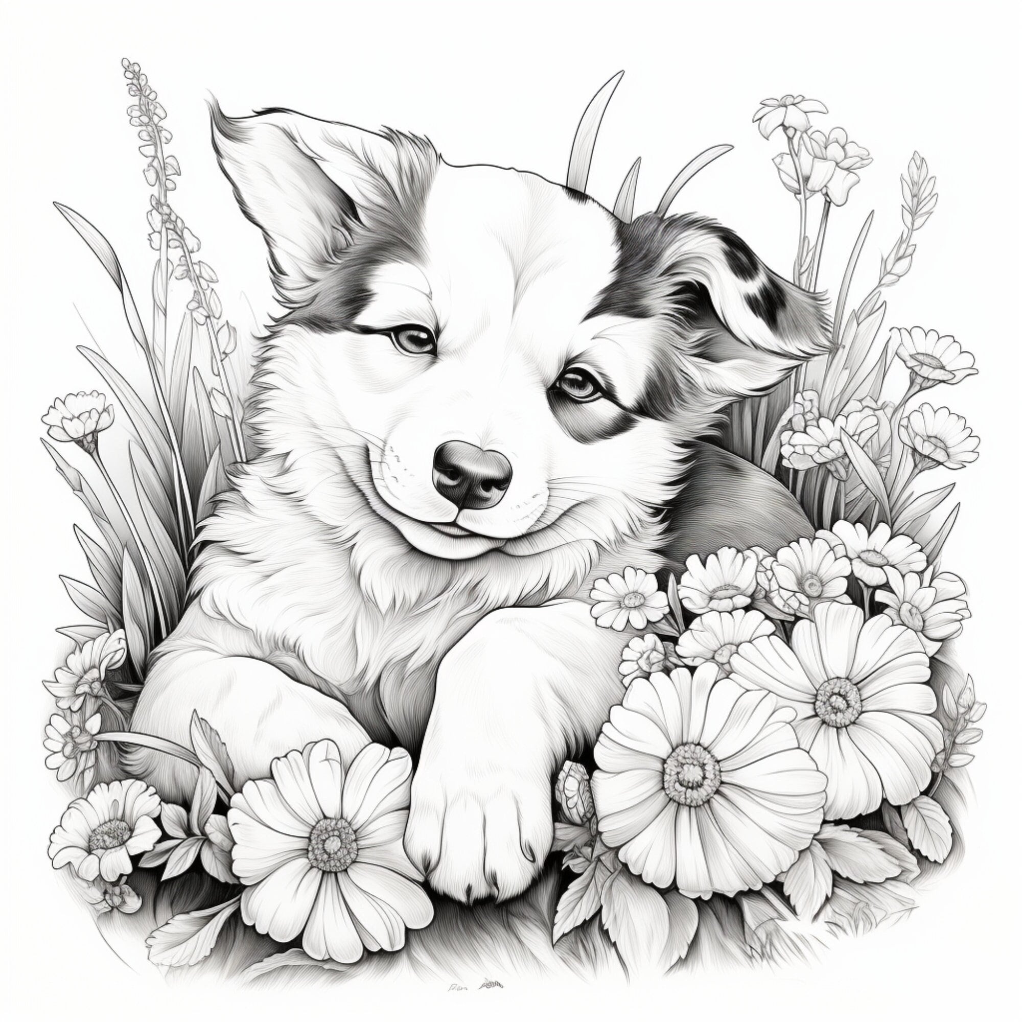 Printable relaxing dog coloring pages for kids and adults digital download pdf