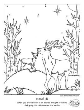 Excited elk coloring book page supporting feelings emotions and mental health