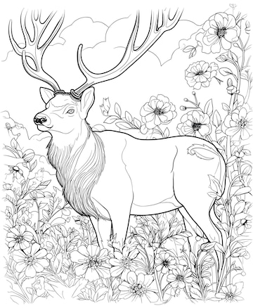 Premium vector elk coloring pages for adults
