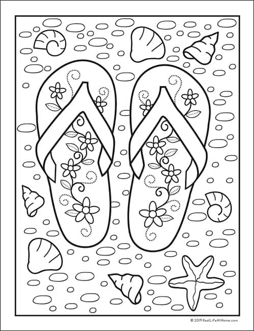 Summer beach flip flop coloring page