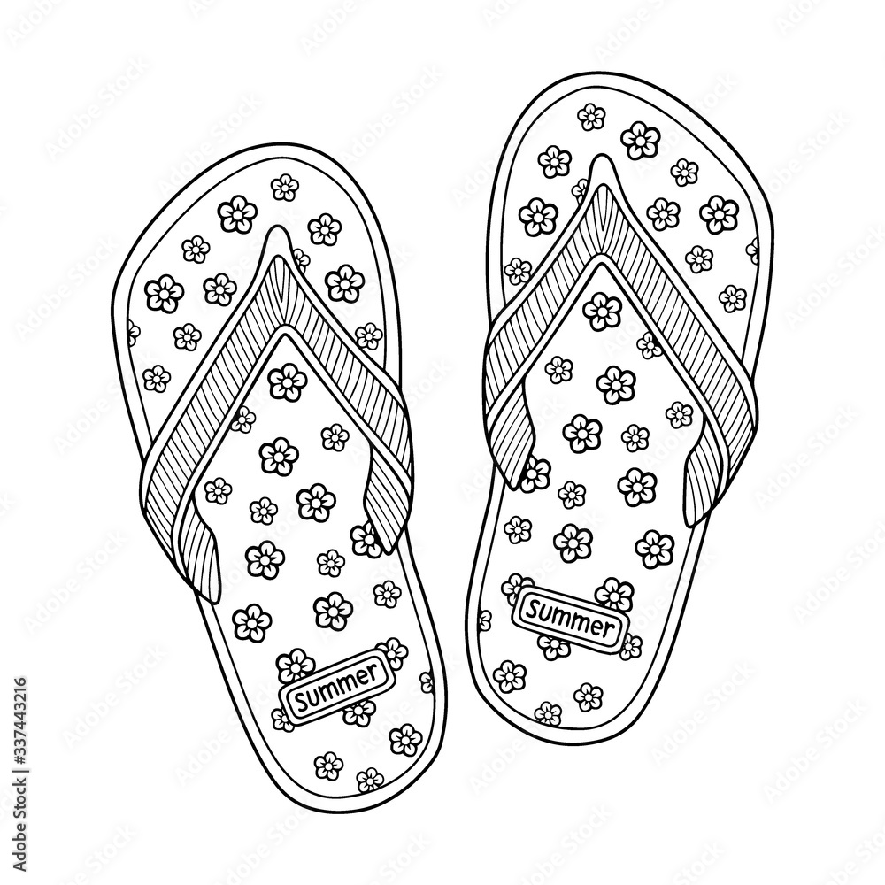 Vector coloring book for adult hand drawn flip flop sandal on the sea beach vector