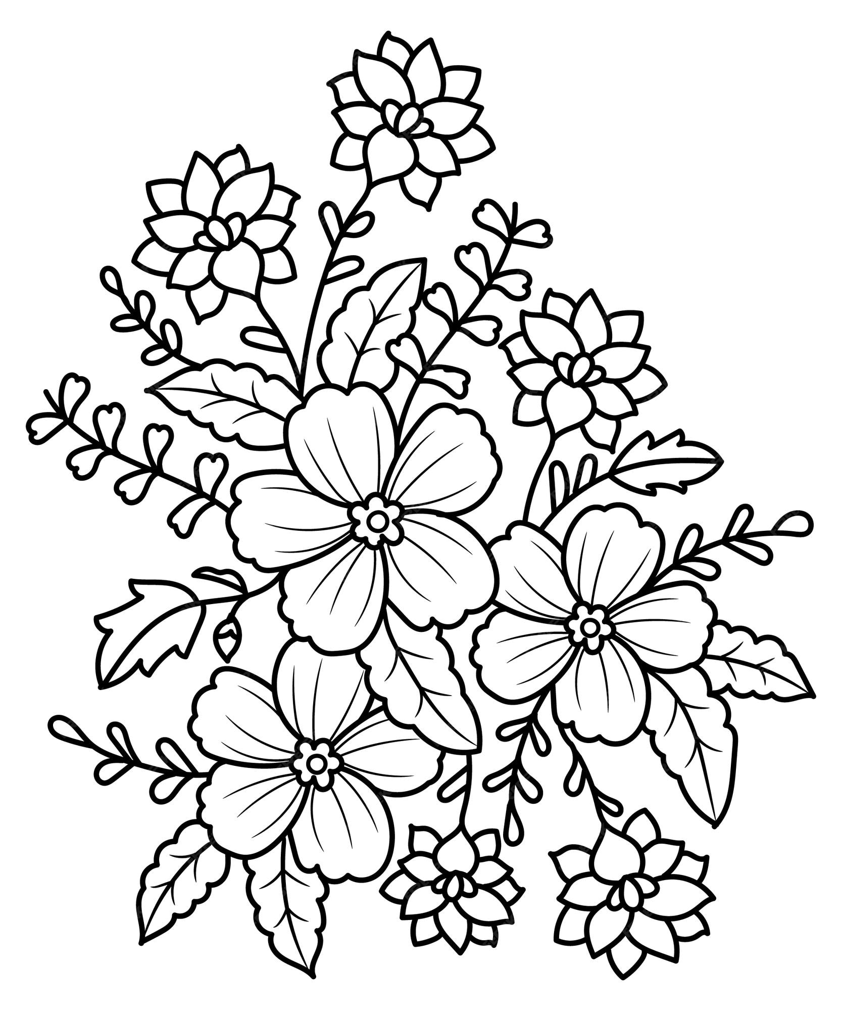 Premium vector flower bouquet coloring page for adults