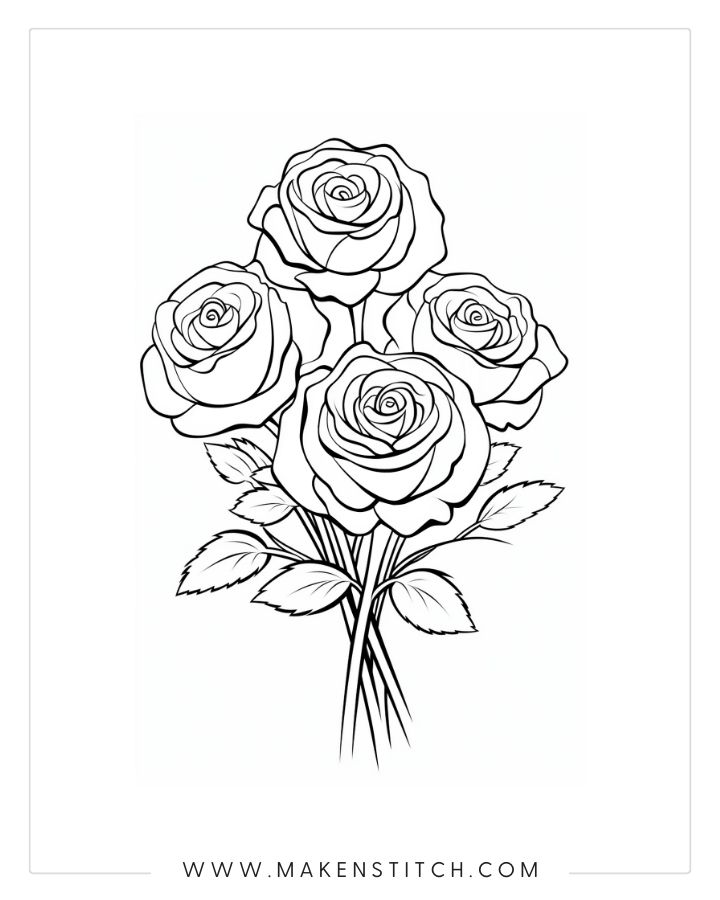 Roses coloring pages for kids and adults
