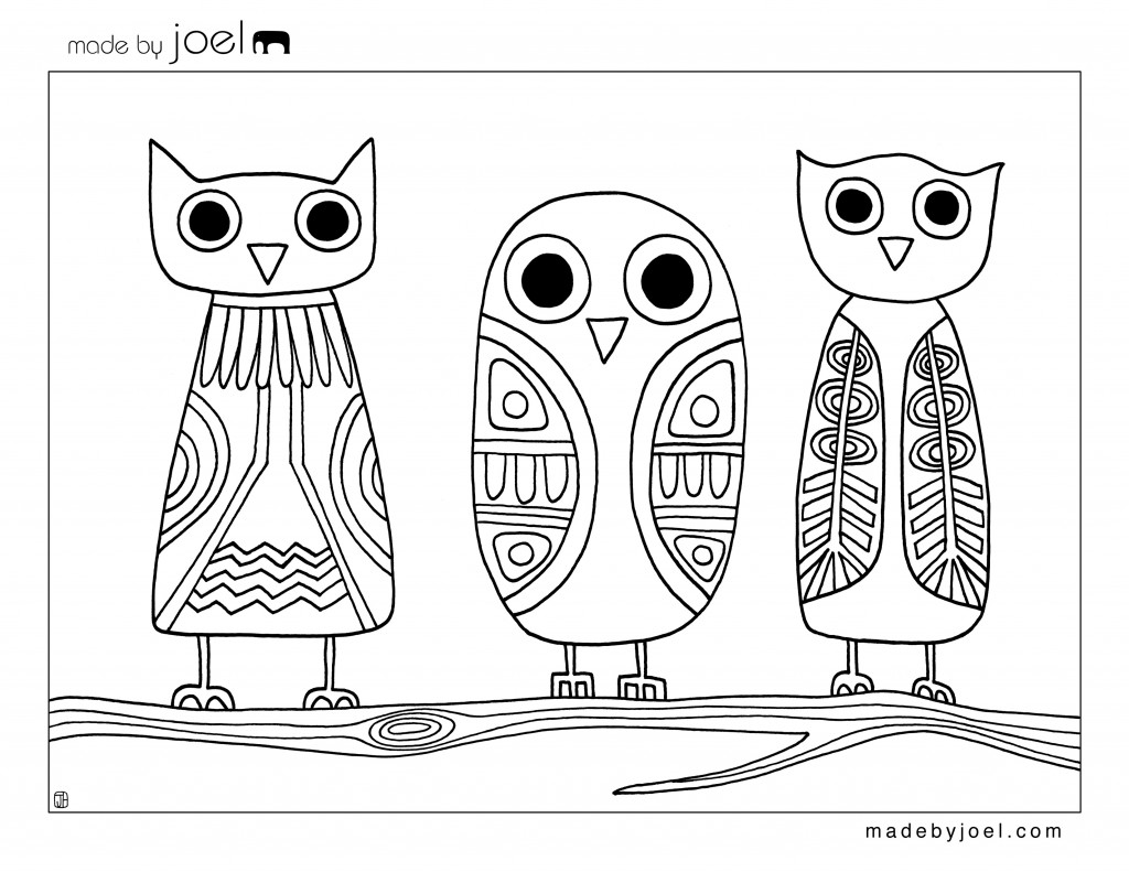 Owls coloring sheet â made by joel