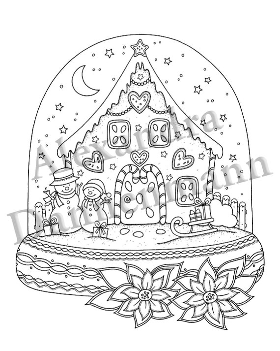 Printable digital coloring page for grownups merry christmas volume hand drawn adult coloring page download alexandra dannenmann