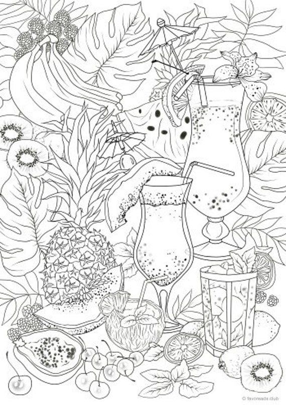 Fruit cocktails printable adult coloring page from favoreads coloring book pages for adults and kids coloring sheets colouring designs