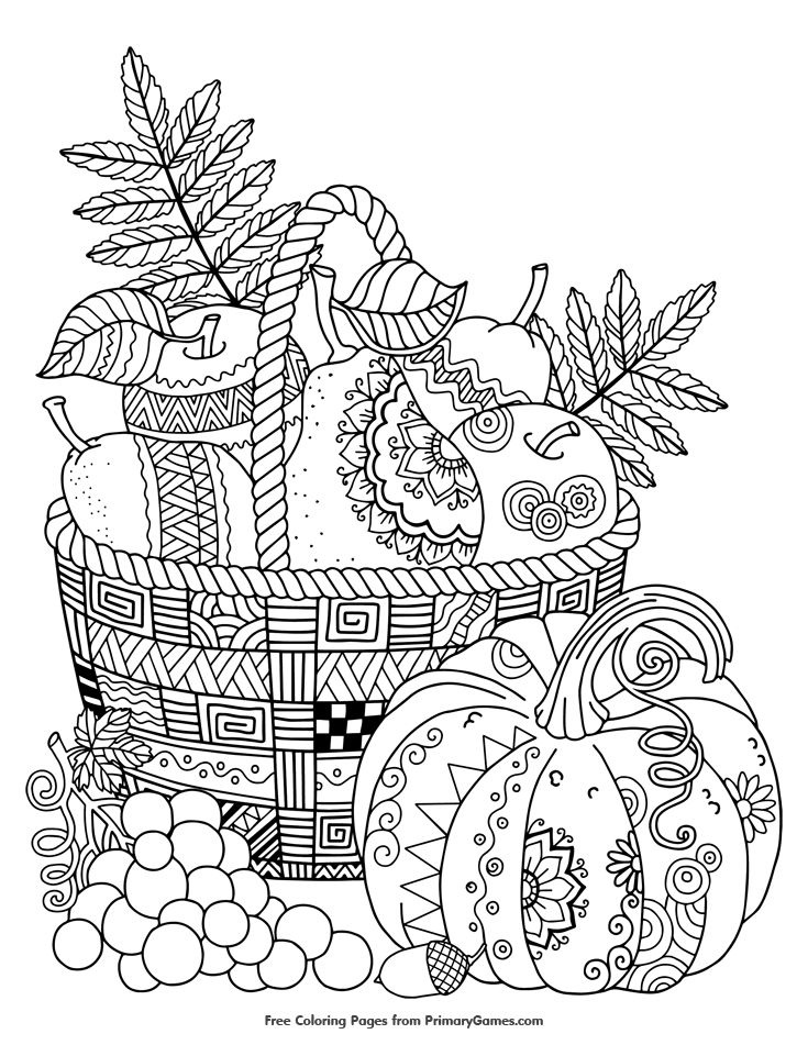 Zentangle apples in basket coloring page â free printable ebook fall coloring pages thanksgiving coloring pages coloring pages