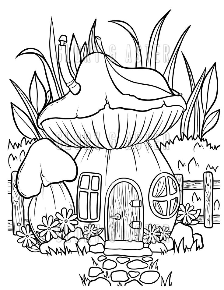 Mushroom fairy house coloring page coloring sheets magic mushroom instant download fantasy coloring adult coloring book download now