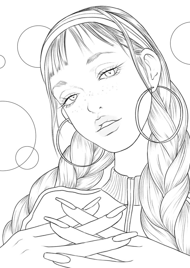 Retro girl coloring page for adults printable coloring page