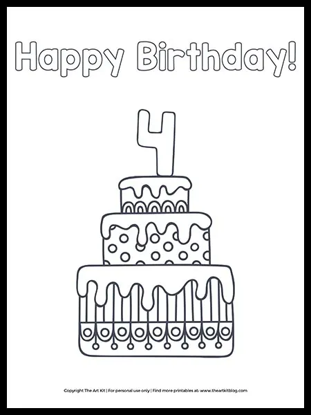 Cute happy th birthday cake coloring page â the art kit