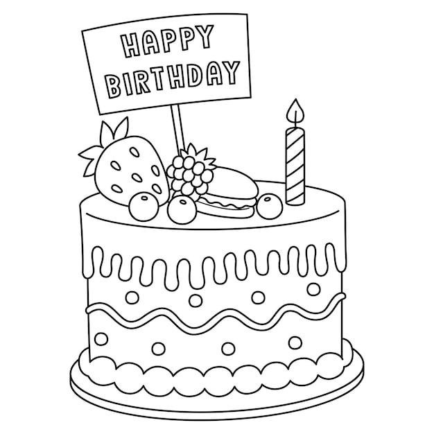Premium vector a cute and funny coloring page of a birthday cake provides hours of coloring fun for children color this page is very easy suitable for little kids and toddlers