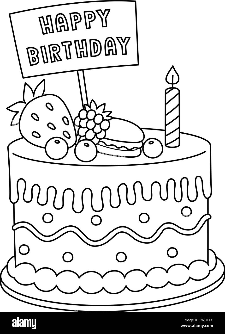 Birthday cake isolated coloring page for kids stock vector image art