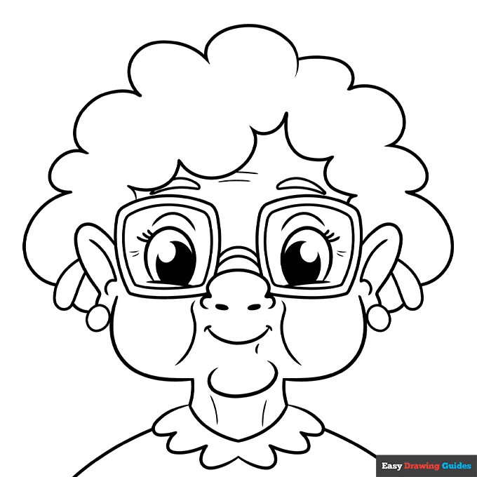 Grandma face coloring page easy drawing guides