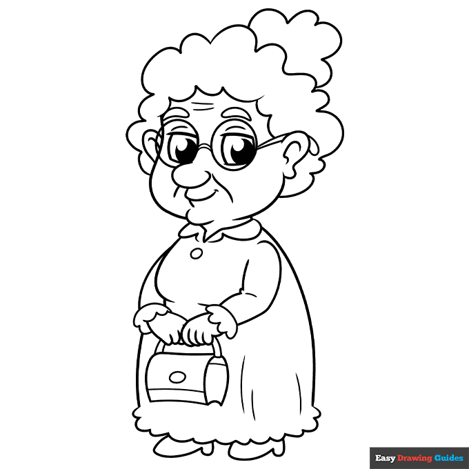 Cartoon grandma coloring page easy drawing guides