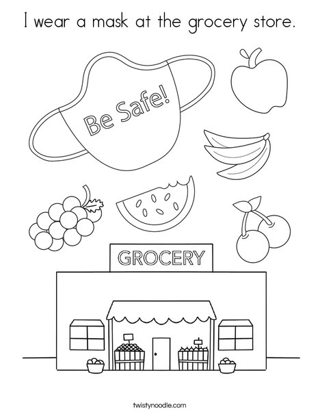 I wear a mask at the grocery store coloring page