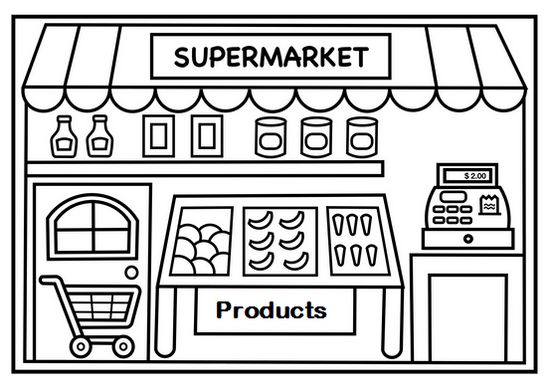 Shopping at supermarket coloring page for kids coloring for kids coloring pages for kids coloring pages