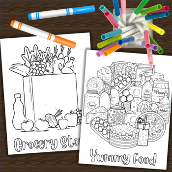 Grocery store coloring pages by courageous with crayons tpt