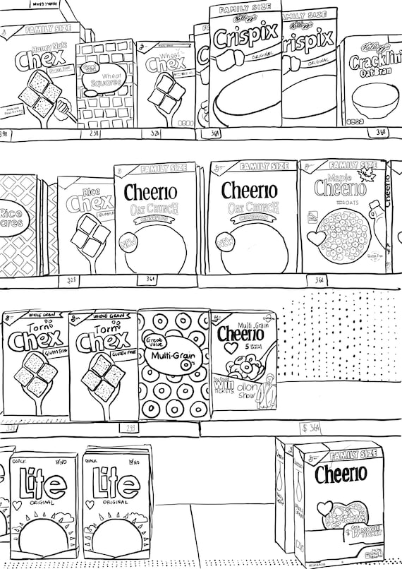 The grocery store series cereal aisle coloring page