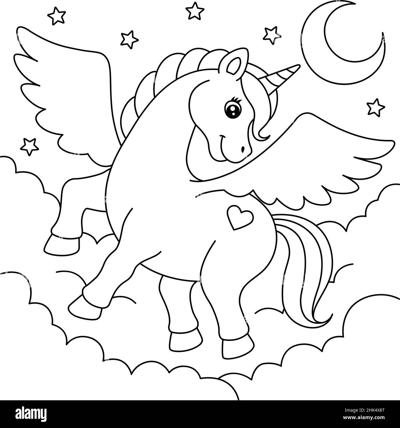 Flying unicorn coloring page for kids stock vector image art