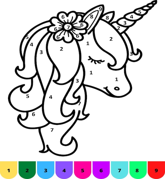 Premium vector color by number unicorn unicorn coloring pages for kids activity books coloring pages v
