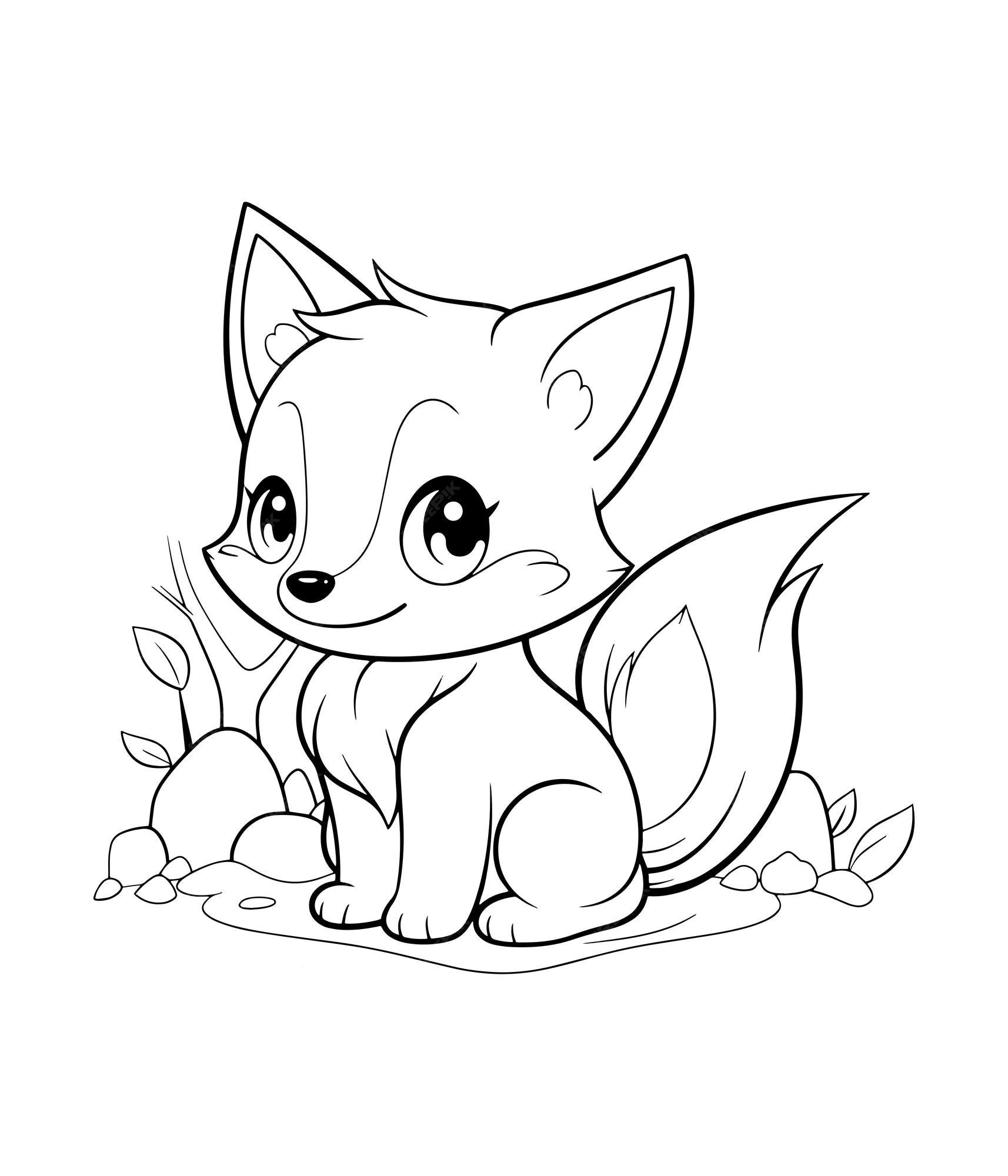 Premium vector cute fox printable coloring pages for children handdrawn vector illustration