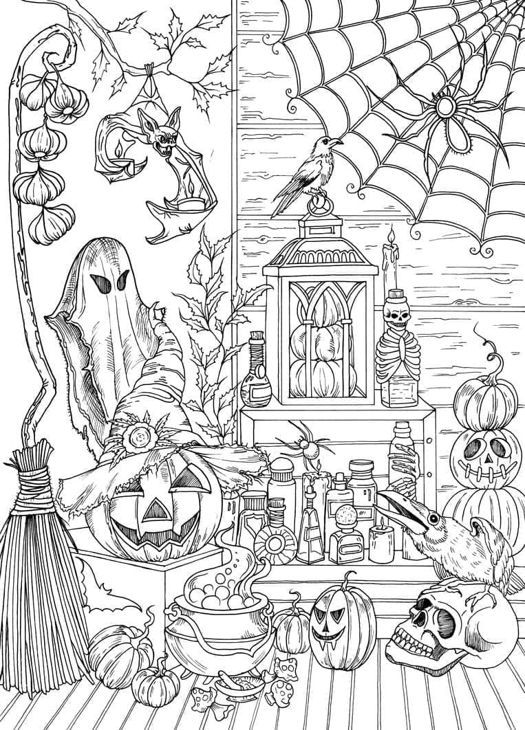 Halloween image for adults coloring page