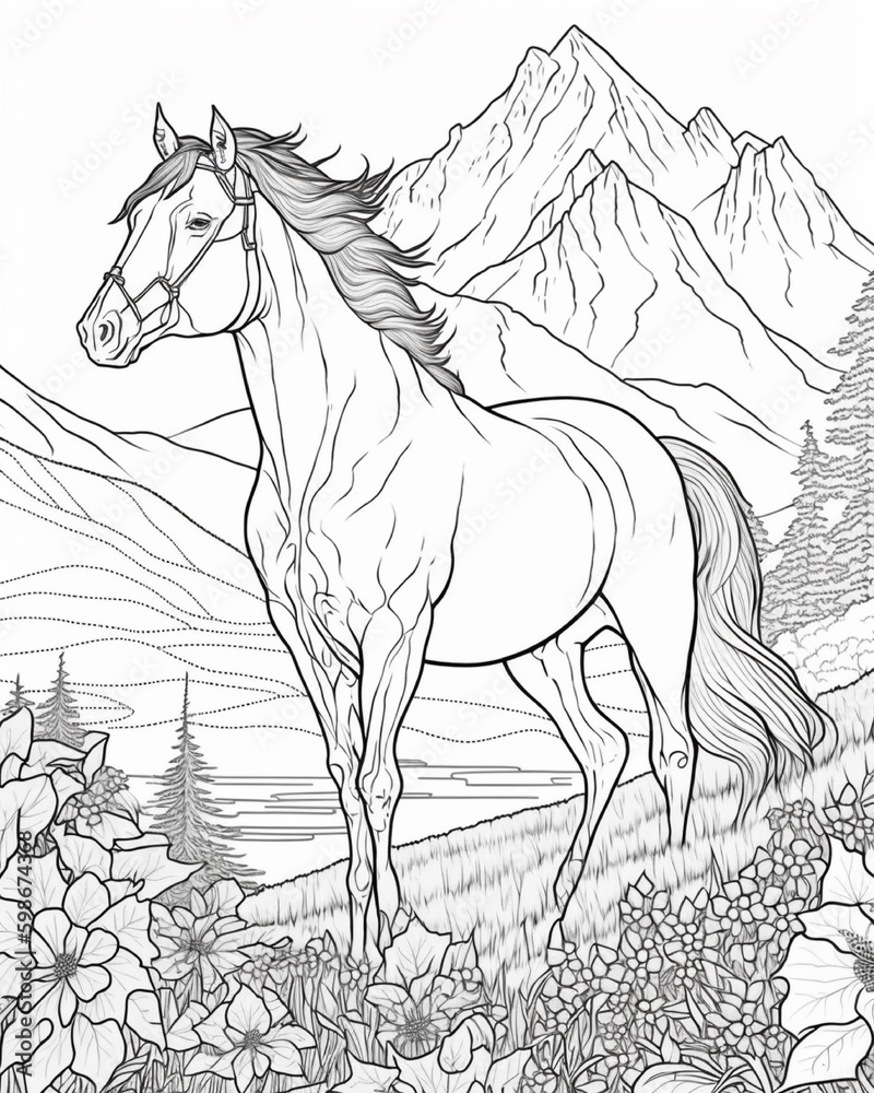 Horse coloring page illustration