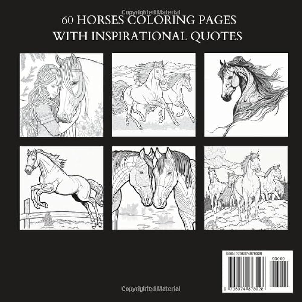 Horses coloring book over designs with mandala patterns and flowers for relaxation