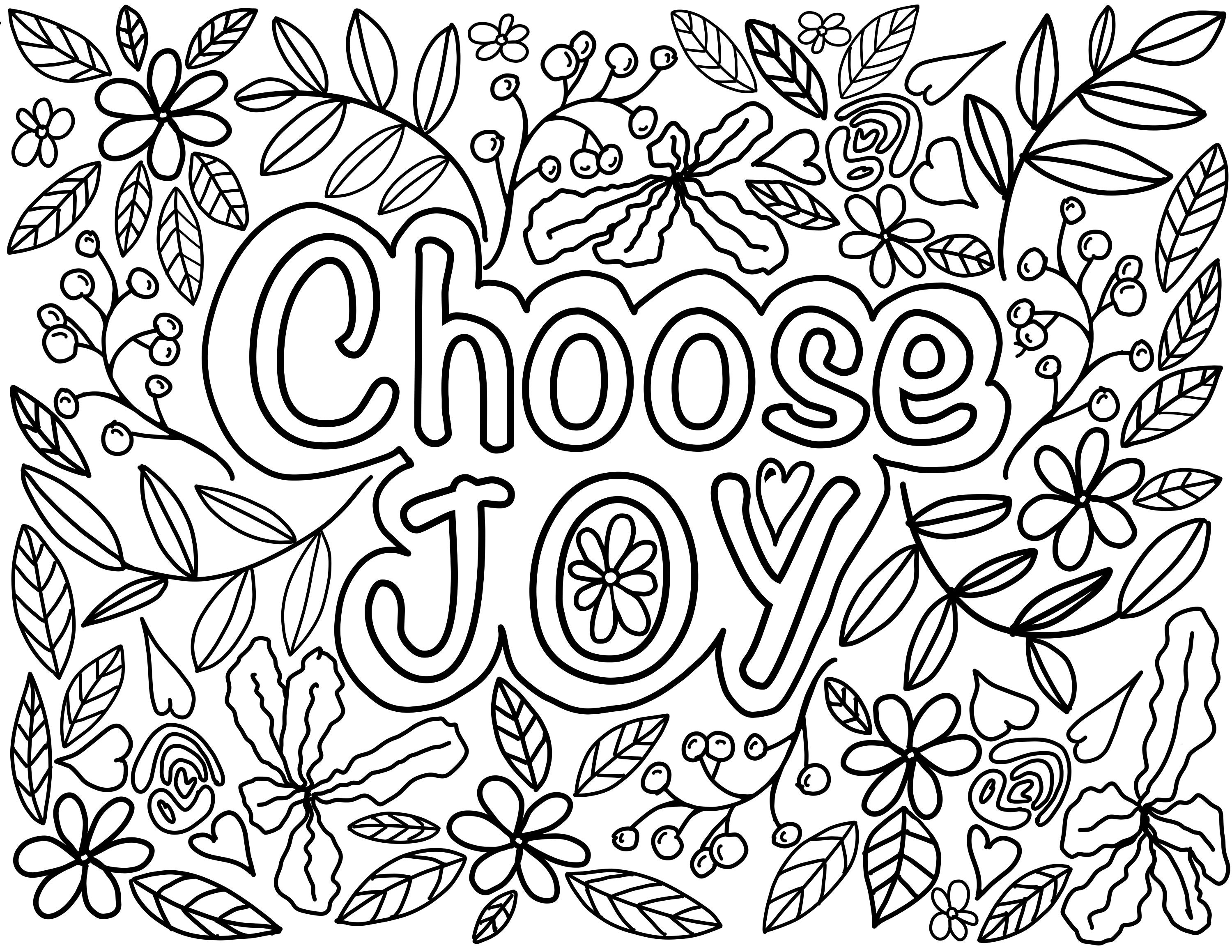 Choose joy printable coloring page digital plants and flowers coloring page adult coloring book