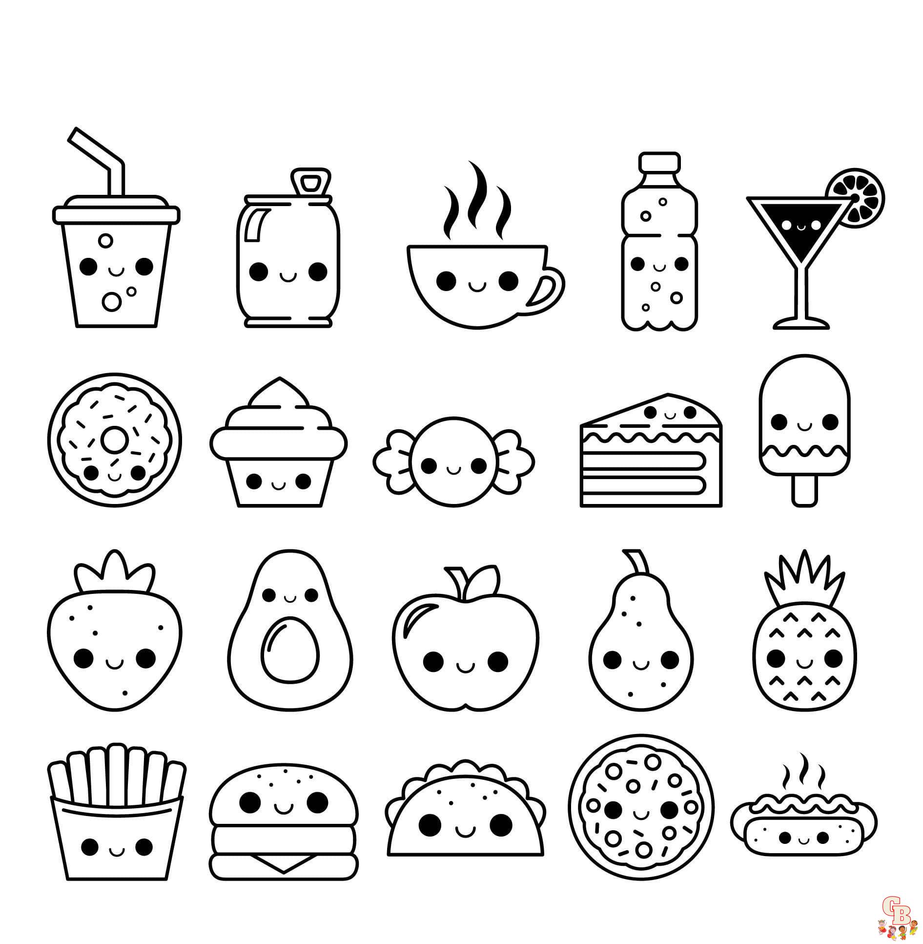 Free printable kawaii food coloring pages for kids