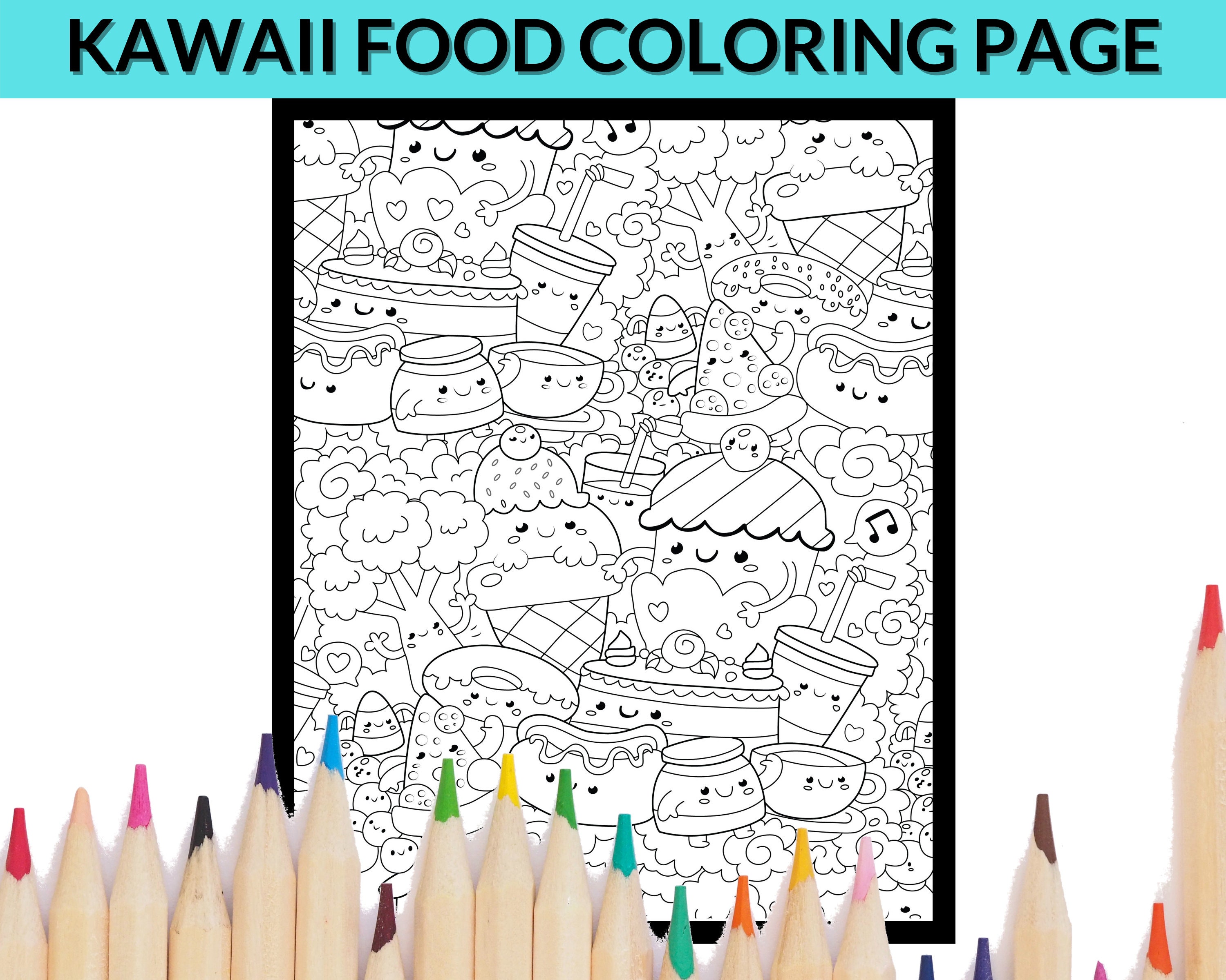 Kawaii food doodle coloring page printable coloring sheet