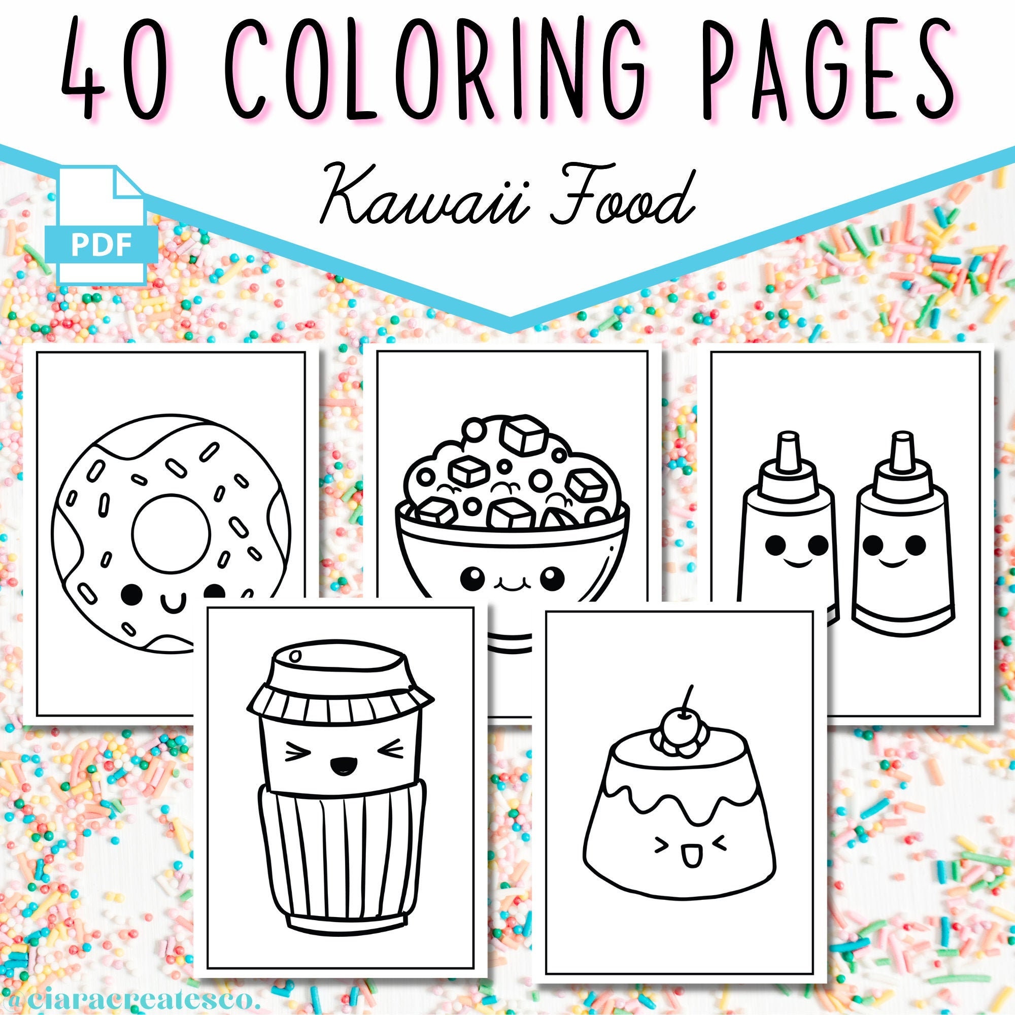Cute food coloring pages food coloring pages for kids birthday party activity printable coloring book kawaii food coloring pages
