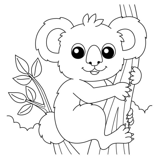 Koala animal coloring page for kids stock illustration