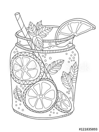 Lemonade adult coloring page in zentangle style