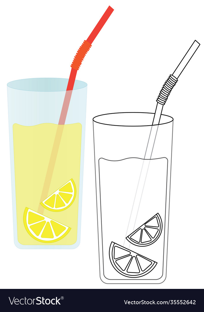 Lemonade with lemon coloring page game for kids vector image
