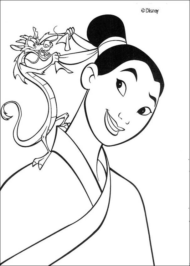 Fa mulan and her guardian mushu the dragon coloring pages