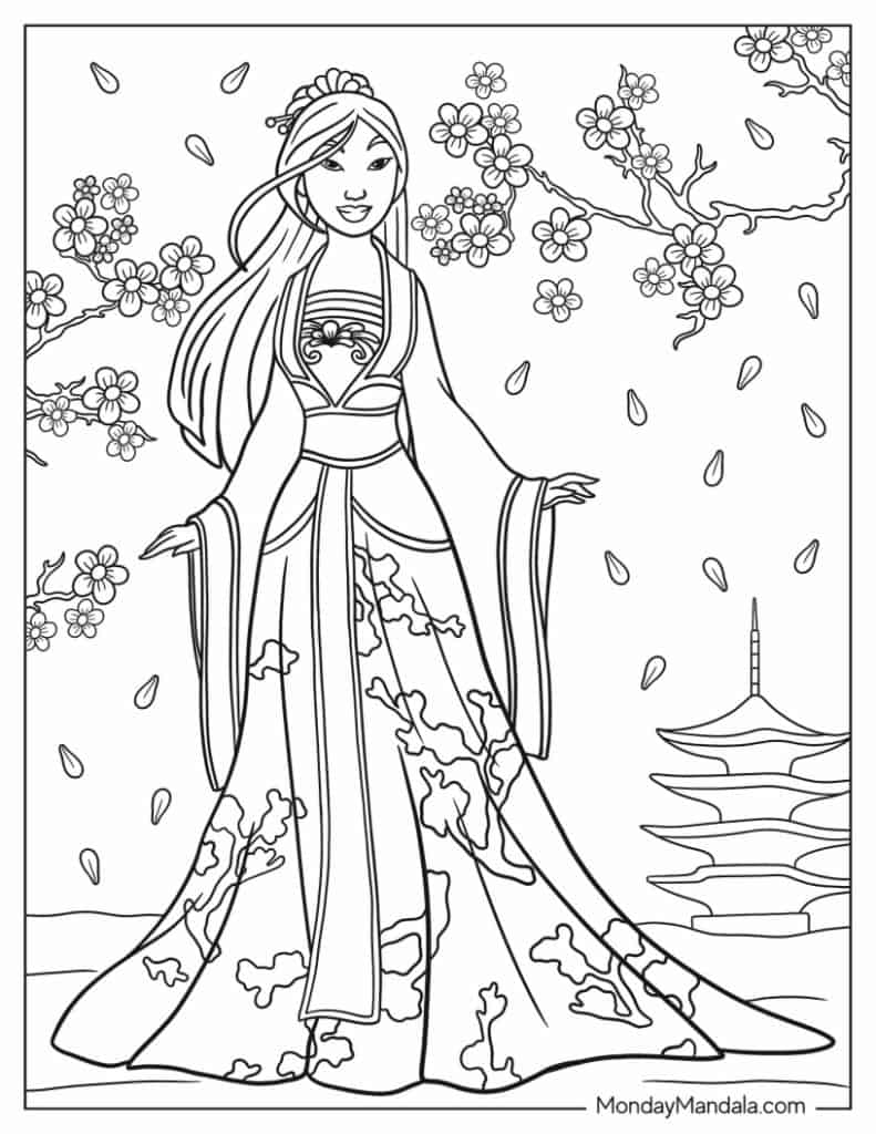 Mulan coloring pages free pdf printables