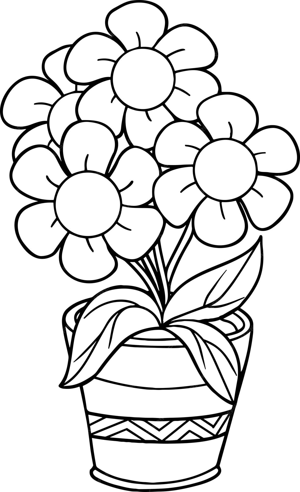 Premium vector flower with pot coloring page