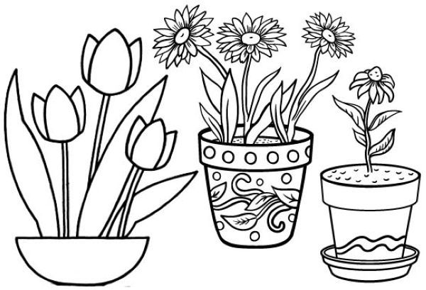 Flower pot coloring pages pdf to print