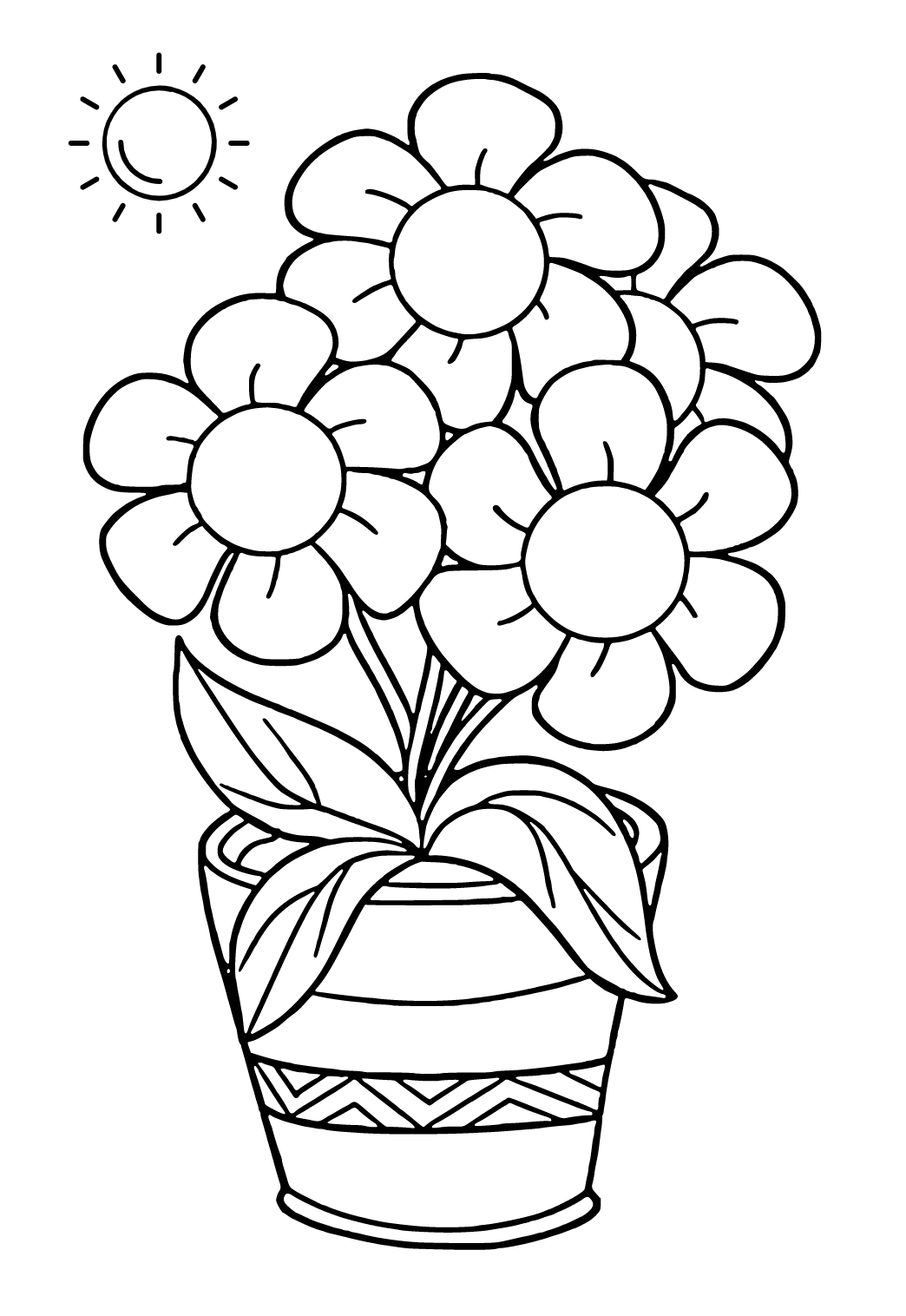 Free printable flower pot coloring page for adults and kids