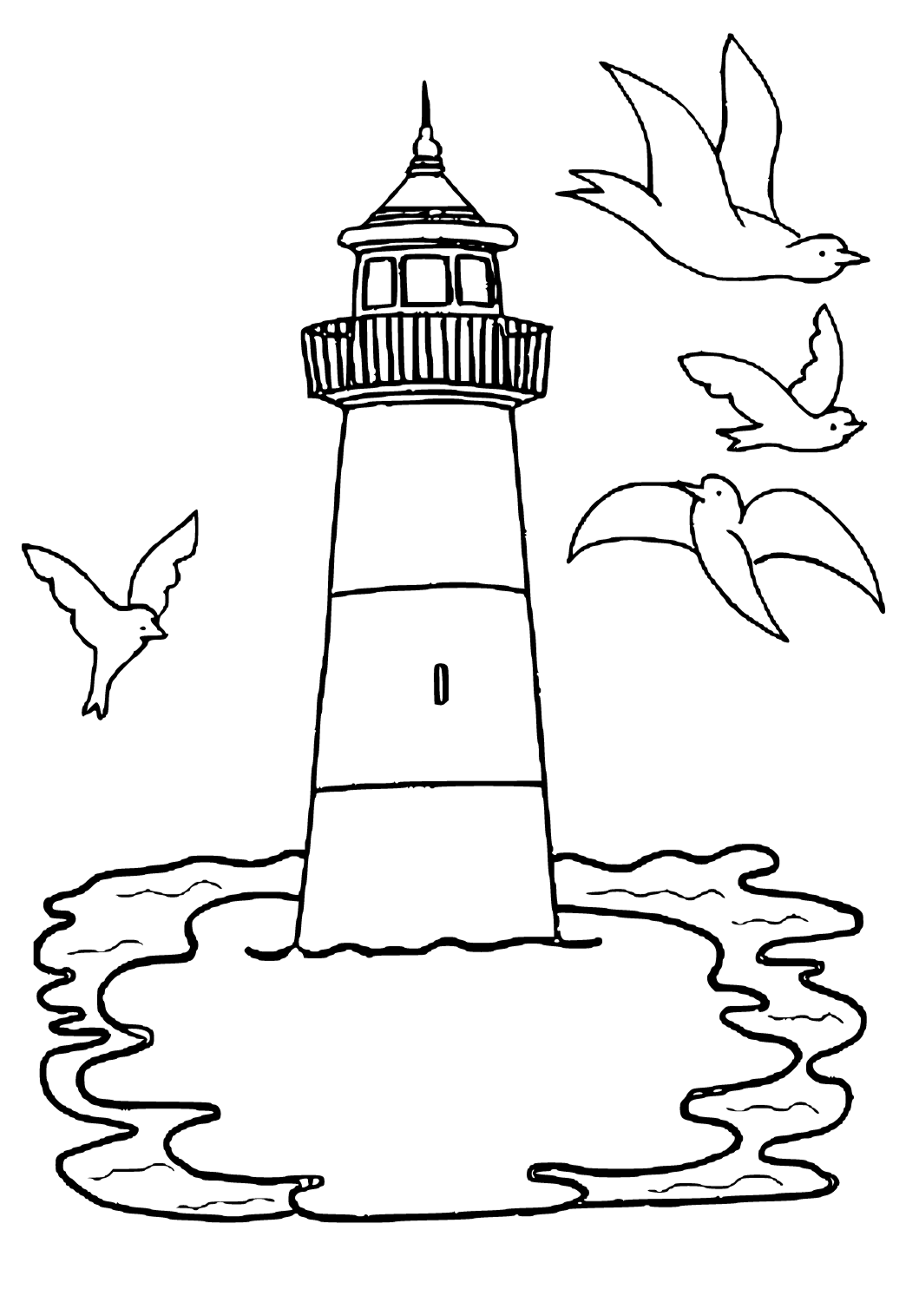 Free printable lighthouse seagulls coloring page for adults and kids