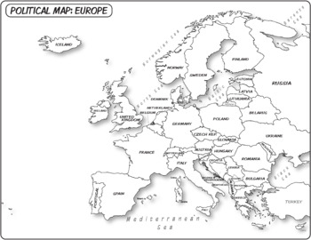 Europe political map labeled coloring book series by the human imprint